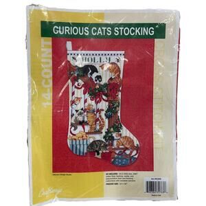 NOP Donna Kooler Curious Cats Stocking Christmas Cross Stitch Kit Cat Lover